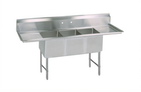 93-1/4-Inch Three-Compartment Stainless Steel Sink with Left and Right Drainboards and 10-Inch Backsplash