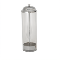 Winco Round Tabletop Straw Dispenser, 100-Straw Capacity, Clear SAN Plastic with Stainless Steel Accent