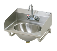 Eagle Group Wall-Mount 304 Stainless Steel Hand Sink with Gooseneck Faucet, Basket Drain, Side Splashes, and Wall Support