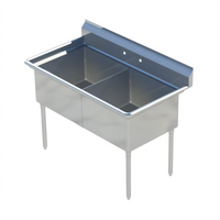 37 Inch Wide 2-Compartment Commercial Stainless Steel Sink with Backsplash and Galvanized Legs