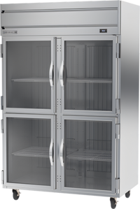 Beverage Air Horizon Series Two-Section Reach-In Refrigerator with Four Half-Glass Hinged Doors, 46.88 Cu. Ft., Top-Mounted Self-Contained Refrigeration