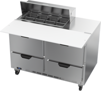 Beverage Air 48-Inch Two-Section Refrigerated Sandwich Prep Table with 4 Drawers, 8 1/6-Size Pan Top, and 17-Inch Cutting Board