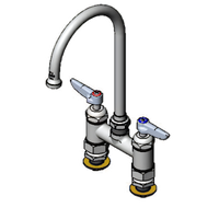 T&S Brass Double Pantry Deck-Mount Mixing Faucet, 4-Inch Adjustable Centers, 5-3/4-Inch Swivel Gooseneck Spout