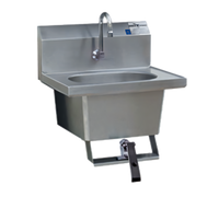Eagle Group Wall-Mounted 304 Stainless Steel Hand Sink with Single Knee Pedal, Skirt, and Faucet