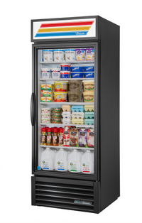 True 30-Inch One-Section Glass Door Merchandiser Refrigerator, Self-Contained Bottom-Mounted, 115V