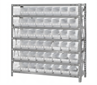 Quantum Heavy-Duty Stationary Wire Shelving Unit with 7 Shelves and 48 Clear Bins, 36 x 18 x 39 Inches
