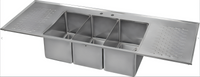 Klinger's Trading Triple Compartment Drop-In Bar Sink with Dual Drainboards, Faucet & Basket Drain
