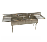 Klinger's Trading Economy 4-Compartment Stainless Steel Sink with Dual Drainboards, 100 x 25-1/2 x 41 Inches