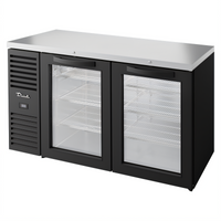 True 60-Inch Two-Section Refrigerated Back Bar Cooler with Glass Doors and Stainless Steel Top