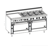 Bistro 72-Inch Gas Restaurant Range with 36-Inch Griddle, 6 Open Burners, Standard Oven and Cabinet Base
