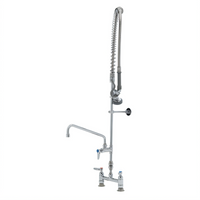 T&S Brass EasyInstall Deck-Mount Pre-Rinse Add-On Faucet with 8 Inch Adjustable Centers, 12 Inch Swing Spout, and Spring-Action Gooseneck
