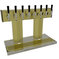 Glastender Countertop Air-Cooled Tee Draft Dispensing Tower with 8 Faucets, Stainless Steel Construction and Polished Brass Finish