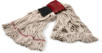 Carlisle Large Looped-End Wet Mop Head with Scrubber, Natural 4-Ply Cotton/Synthetic Blend, 5-Inch Red Band