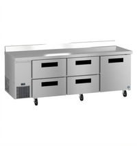 Hoshizaki Steelheart 93-Inch Three-Section Stainless Steel Worktop Refrigerator with 1 Door and 4 Drawers