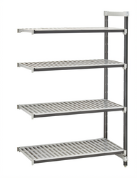 Cambro Camshelving Elements XTRA Stationary 4-Tier Add-On Unit, 24 x 72 x 84 Inch, Vented Polymer Shelving, Speckled Gray
