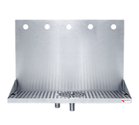 Micro Matic Wall-Mount 16-Inch Stainless Steel Drip Tray Trough with Integral Glass Rinser, 5 Faucet Holes