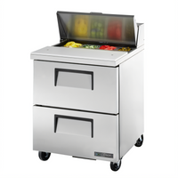 True 27 5/8-Inch Two-Drawer Sandwich/Salad Prep Table with 8-Pan Top and R290 Refrigeration