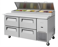Turbo Air Super Deluxe Two-Section Refrigerated Pizza Prep Table with 4 Drawers, 67-1/8 Inch Wide, 20 Cu. Ft.