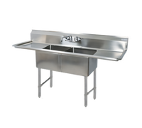 BK Resources 72-Inch Two-Compartment Stainless Steel Sink with Left and Right Drainboards and 9-Inch Backsplash