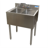 BK Resources Slim-Line 2-Compartment Underbar Sink with Faucet, 24 Inch W x 18-1/4 Inch D x 32-1/2 Inch H, 304 Stainless Steel