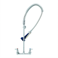 T&S Brass EasyInstall 8-Inch Wall-Mount Pre-Rinse Unit with Spring-Action Gooseneck, 18-Inch Riser, and 44-Inch Hose