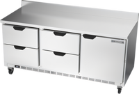 Beverage-Air 72-Inch Three-Section Worktop Refrigerator with 4 Drawers and 1 Door