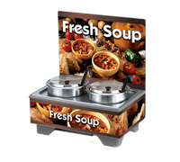 Vollrath Cayenne Full-Size Rethermalizing Soup Merchandiser Base with Flush-Mount Menu Board, Country Kitchen Graphics, and 7 Qt Accessory Pack