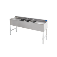 Sapphire SMBS-3D18 72-Inch Three-Compartment Underbar Sink with Left & Right Drainboards