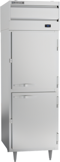 Beverage-Air P Series 1-Section Standard-Depth Pass-Thru Freezer with 4 Solid Half Doors, 22.9 Cu. Ft., Top-Mounted Self-Contained Refrigeration