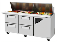 Turbo Air Super Deluxe 72-5/8-Inch Two-Section Sandwich/Salad Mega Top Prep Table with 4 Drawers, Right-Hinged Door, and 30-Pan Opening
