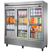 True Three-Section Framed Glass Door Reach-In Refrigerator, Self-Contained Bottom Mount