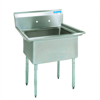 BK Resources 1-Compartment Stainless Steel Sink with 15 x 15 x 14 Bowl and 9-Inch Backsplash
