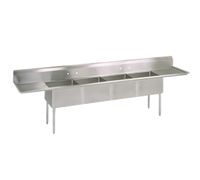 John Boos E-Series 4-Compartment Double Drainboard Sink, 100-Inch Wide, 18-Gauge Stainless Steel