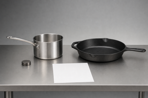 Cookware and a magnet arranged for induction station planning