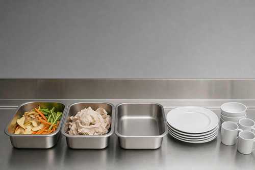 Conceptual restaurant scrap separation planning still life