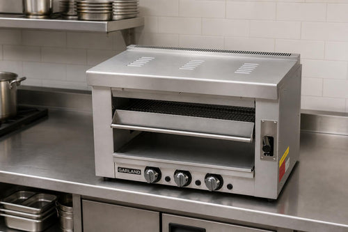 Garland Cuisine CIR36C 34-inch countertop infrared gas salamander broiler in a commercial kitchen