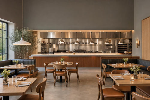 Modern restaurant balancing a welcoming dining room with an efficient open kitchen