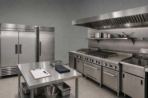 Bright commercial kitchen prepared for a seasonal equipment audit