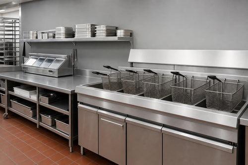 Bright commercial chicken kitchen with a clean fryer line