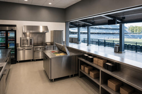 Compact stadium concession kitchen designed for high-volume event service