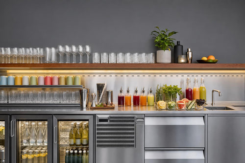 Modern restaurant bar set up for alcoholic and zero-proof beverage service
