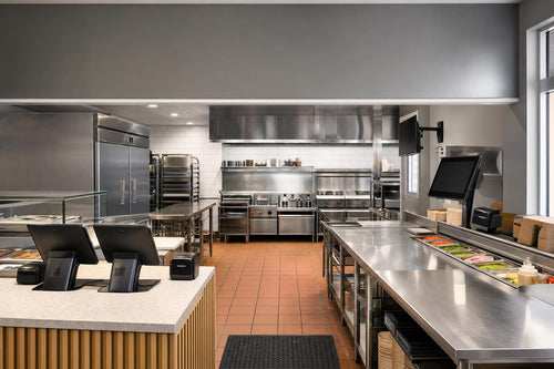 Modern restaurant kitchen prepared for a technology outage drill