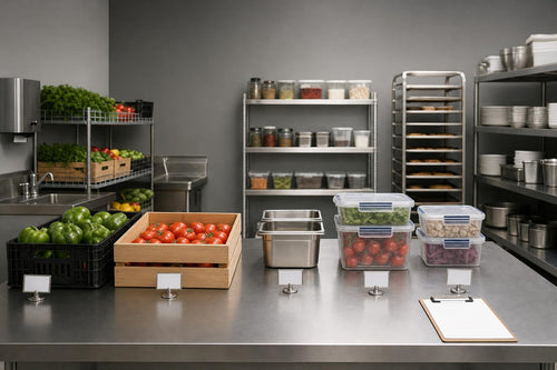 Organized restaurant receiving counter for checking alternate ingredient deliveries