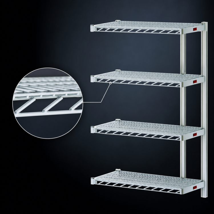 Product image #3 for EagleGard 4-Tier Add-On Wire Shelving Unit with QuadTruss Shelves, 24" W x 18" D x 74" H, Hybrid Epoxy Finish