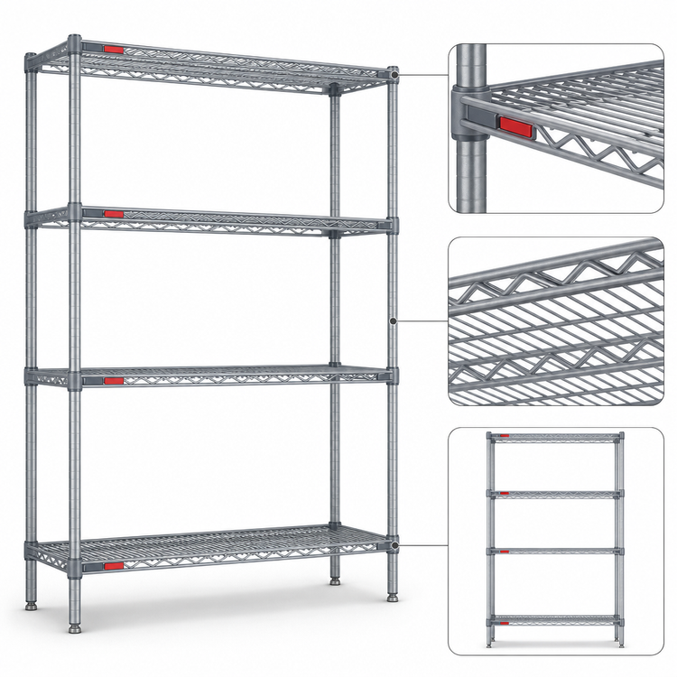 Product image #3 for Eagle Valu-Master 4-Tier Starter Wire Shelving Unit, 60"W x 24"D x 74"H, Pewter Gray Epoxy