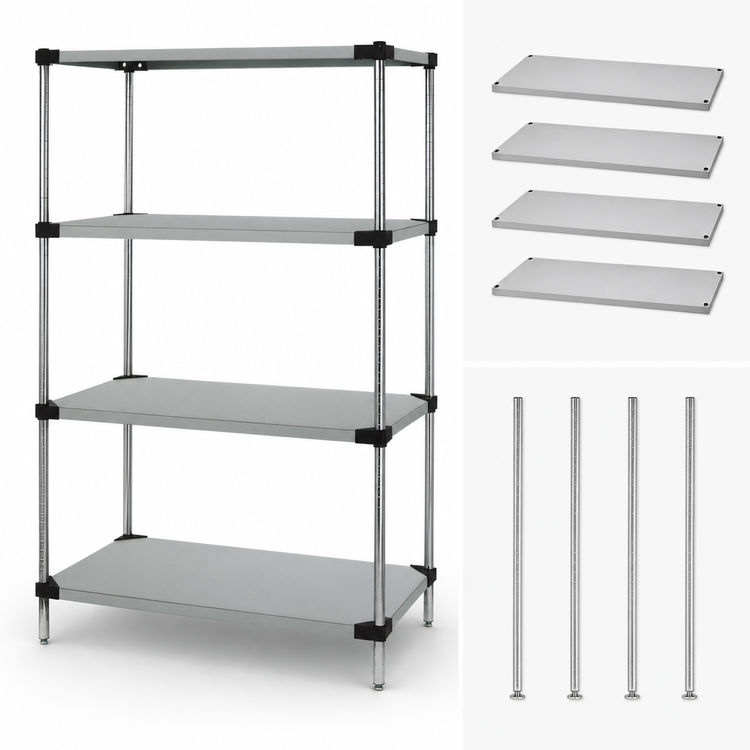 Product image #3 for Quantum 42"W x 21"D x 74"H 304 Stainless Steel Solid Shelving Starter Kit