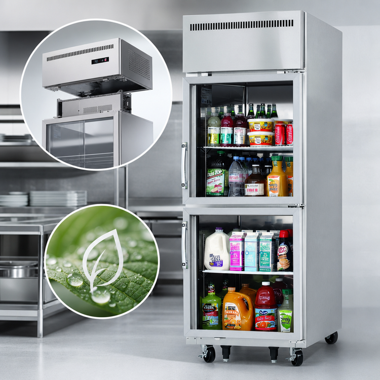 Product image #3 for Everest Refrigeration Upright Reach-In Refrigerator with 2 Half Glass Doors, 23 Cu. Ft., Top-Mounted, Stainless Steel