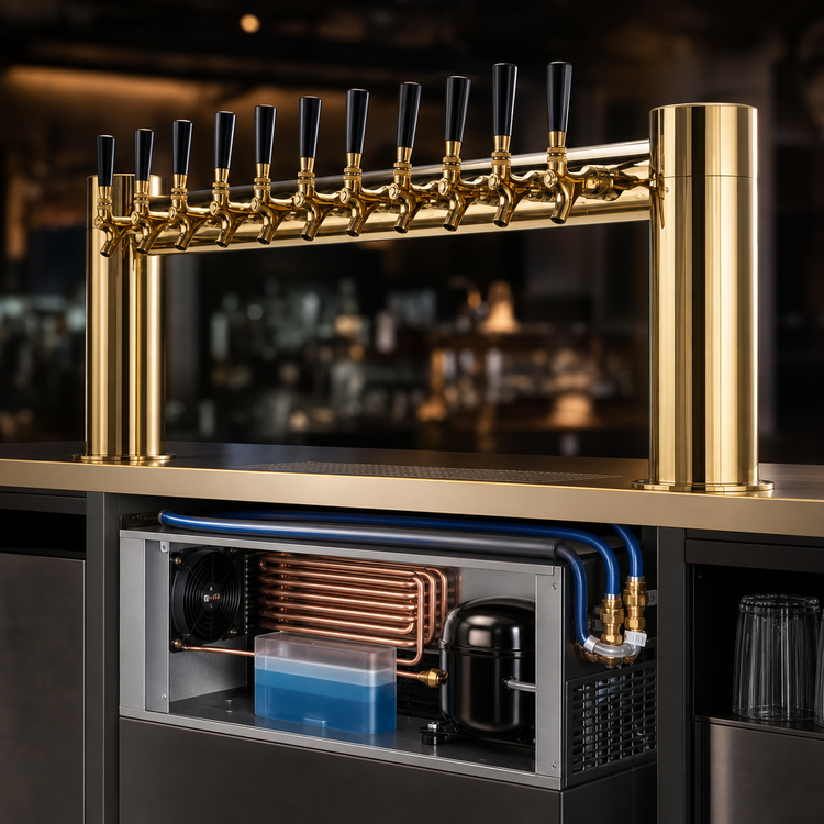 Product image #3 for Metropolis H 12-Faucet Countertop Glycol-Cooled Draft Beer Tower, PVD Brass Finish