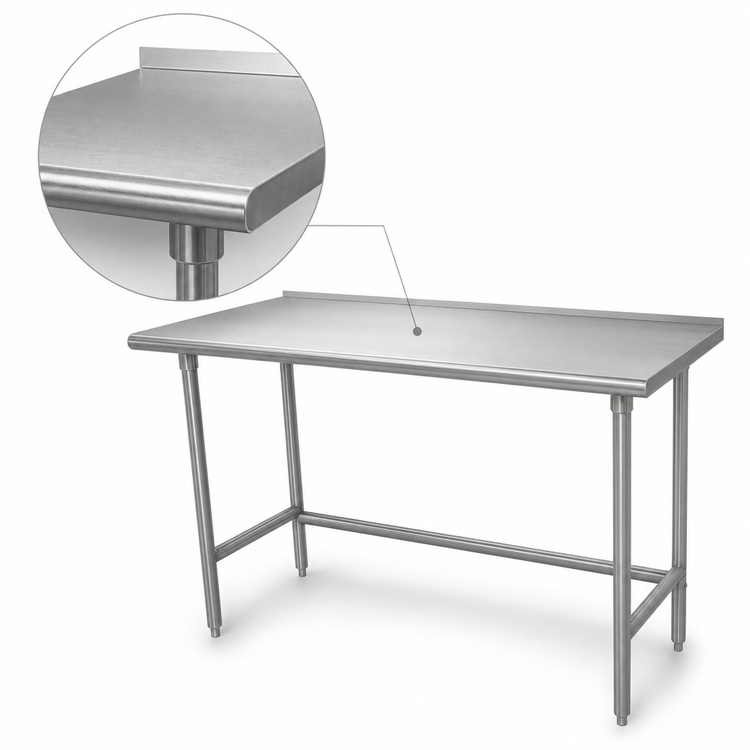 Product image #3 for Advance Tabco Open Base Stainless Steel Work Table, 144 x 30 Inches, 1-1/2-Inch Rear Splash