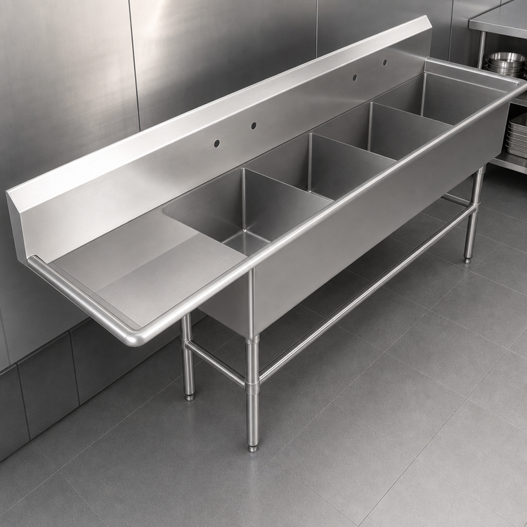 Product image #3 for John Boos Pro-Bowl 4-Compartment Floor Model Sink with 24-Inch Left Drainboard, 14-Inch Deep Bowls